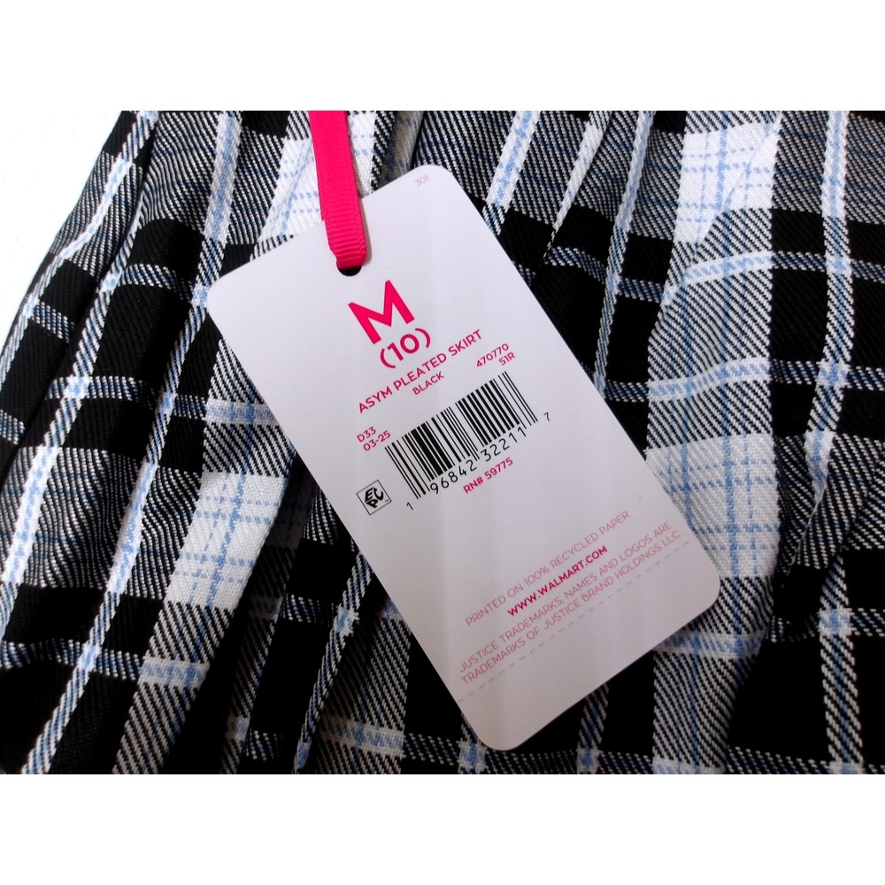 Justice Plaid Pleated Skirt‎ Girls Black White Blue Size 10 / #26102 - Picture 5 of 5